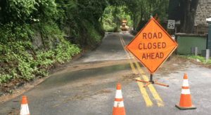 Photo showing Old Frederick Road closed after May 2018 storm