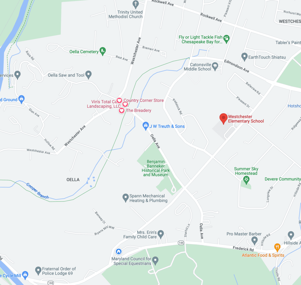Map showing Westchester Elementary School on Old Frederick Road in Catonsville, MD 21228
