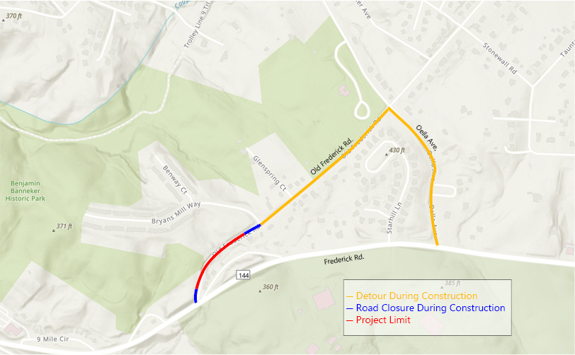 Old Frederick Rd construction map oella slope stabilization map